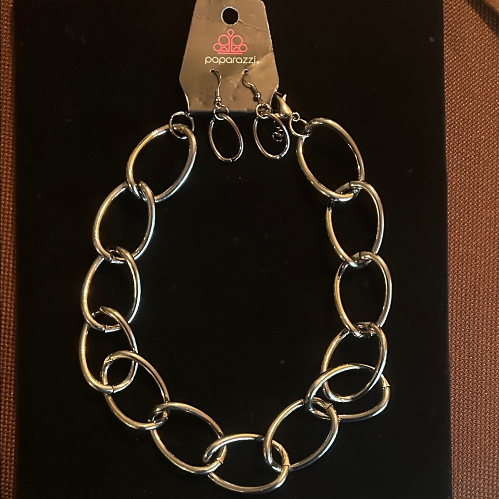 Bold Gunmetal Chain Necklace Set